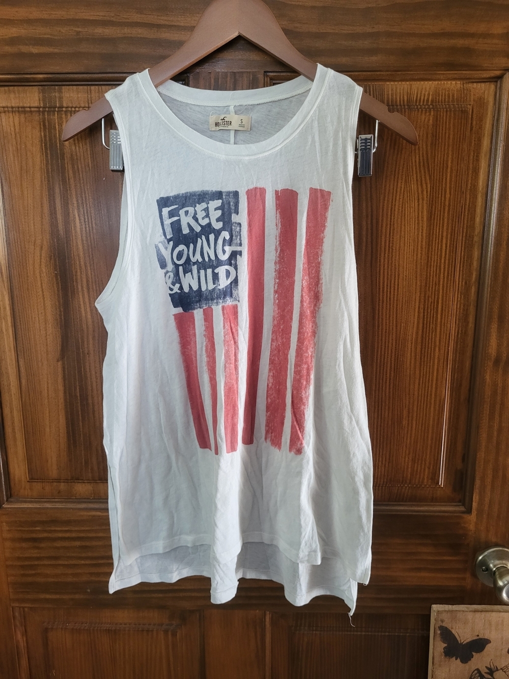 Hollister White Muscle Tank with Red & Blue Graphic